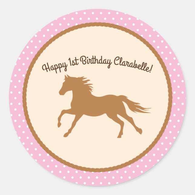 Sticker Rond Cowgirl Horse Enfant Fille Anniversaire Thème de f (Devant)