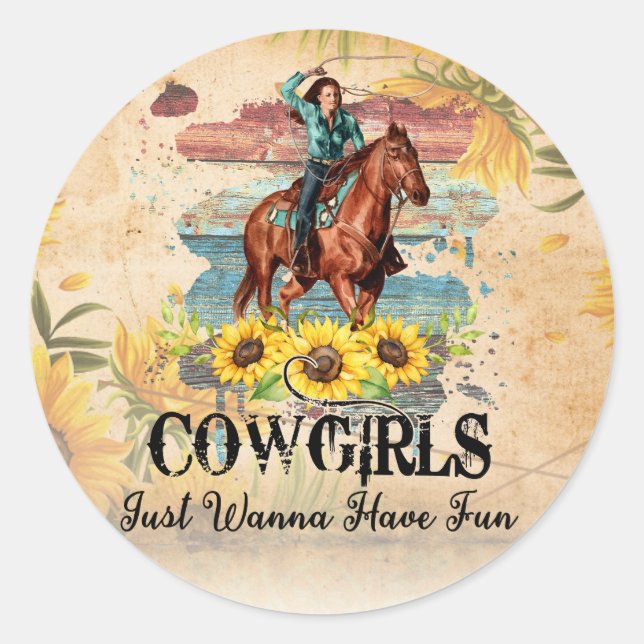 Sticker Rond Cowgirl Pays Ouest (Devant)