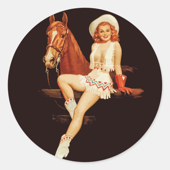 Sticker Rond Cowgirl Pin-Up                                     (Devant)