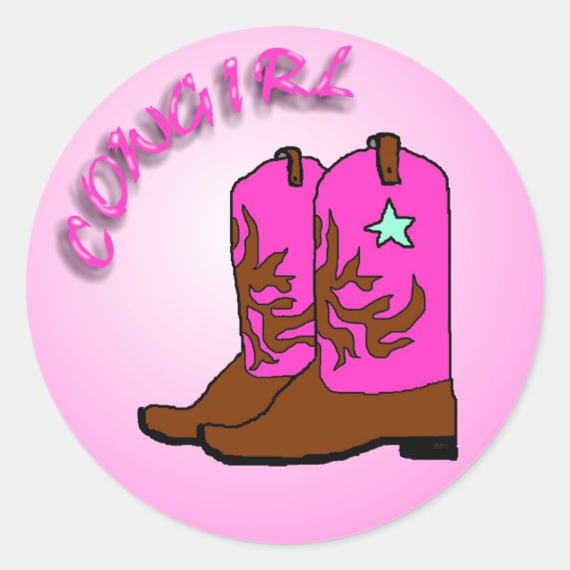 Sticker Rond Cowgirl, Pink Boots Art Design (Devant)