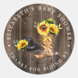 Sticker Rond Cowgirl   Remerciement pour la fête de bébé en dri