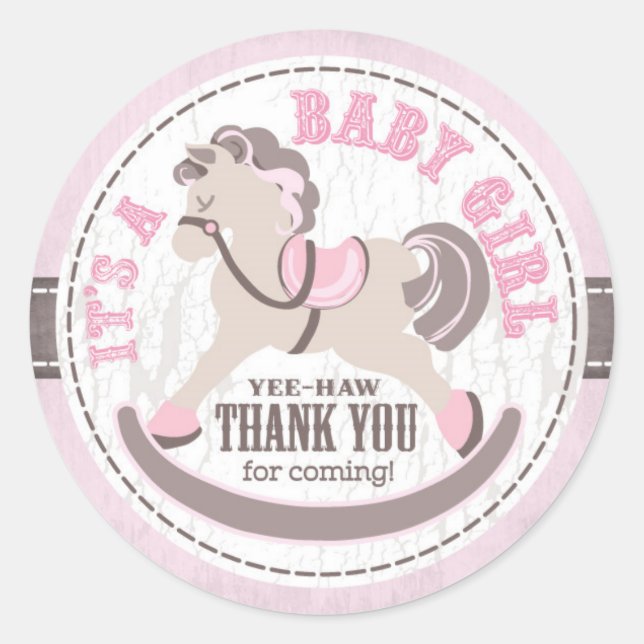 Sticker Rond Cowgirl Rocking Horse Baby shower de l'Ouest (Devant)