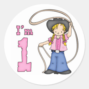 Sticker Rond Cowgirl Roper 1er anniversaire