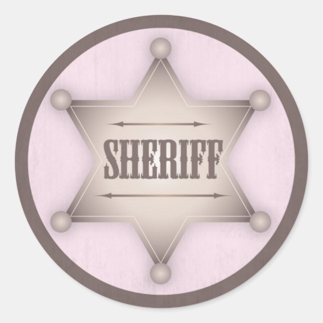 Sticker Rond Cowgirl Sheriff Badge Baby shower occidental (Devant)