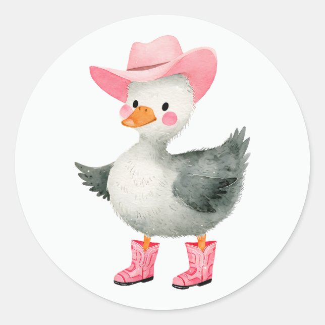 Sticker Rond Cowgirl Silly Goose Pastel Rose mignonne Western (Devant)