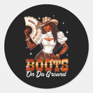 Sticker Rond Cowgirl sur le terrain Bottes Femmes noires Afriqu