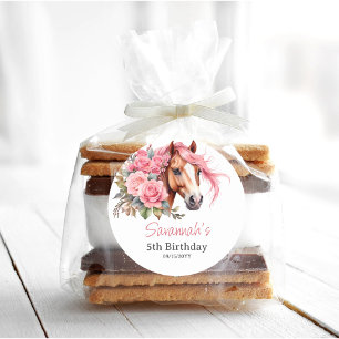 Sticker Rond Cowgirl Western Horse fête d'anniversaire