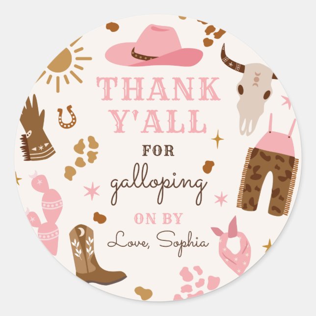 Sticker Rond Cowgirl Wild West Rodeo Ranch Anniversaire Favoris (Devant)