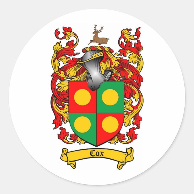 STICKER ROND COX FAMILLE CREST - COX COAT OF ARMS (Devant)