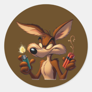 Sticker Rond Coyote de dessin animé malicieux