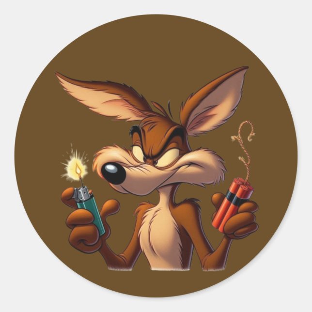 Sticker Rond Coyote de dessin animé malicieux (Devant)