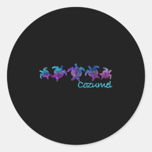 Sticker Rond Cozumel Beach Design _ Cadeau Tribal Turtle