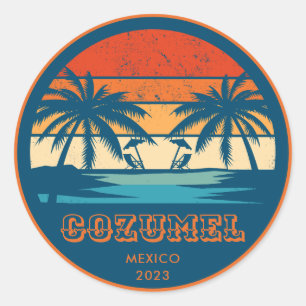 Sticker Rond Cozumel Mexique coucher de soleil Vintage Correspo