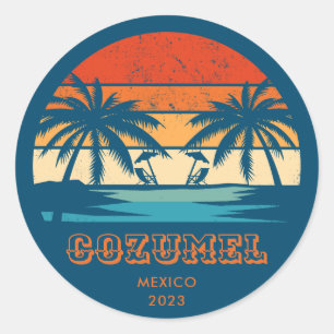 Sticker Rond Cozumel Mexique coucher de soleil Vintage Correspo