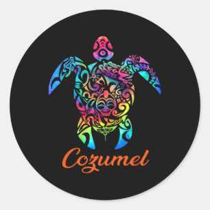 Sticker Rond Cozumel Sea Turtle Famille Vacances Été 2025