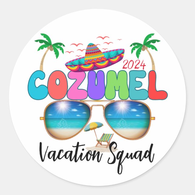 Sticker Rond Cozumel Vacation Squad Soleil, sable et souvenirs  (Devant)
