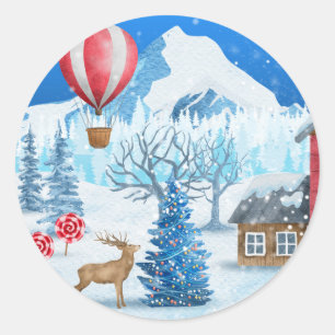 Sticker Rond Cozy Cottage In Winter Wonderland