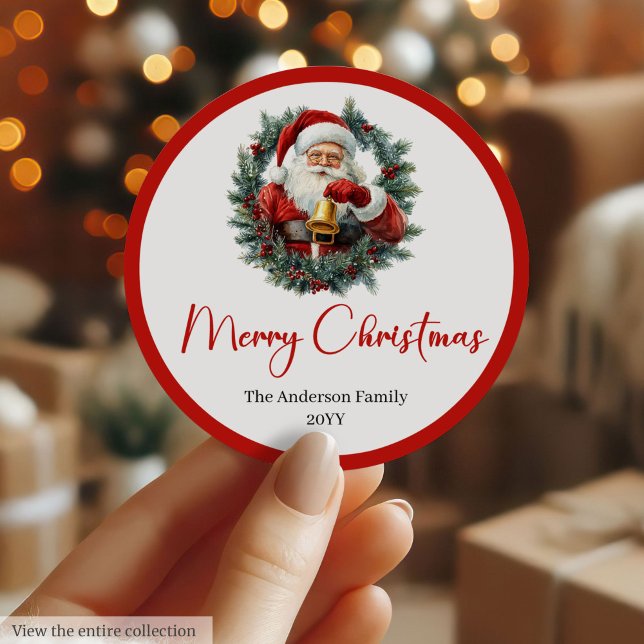 Sticker Rond Cozy Santa Claus Watercolor Rustic Editable Label (Cozy Santa Claus Watercolor Rustic Editable Sticker

)