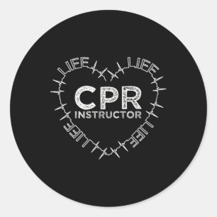 Sticker Rond Cpr Instructor Saves Life Coeur Beat Symbole Cadea