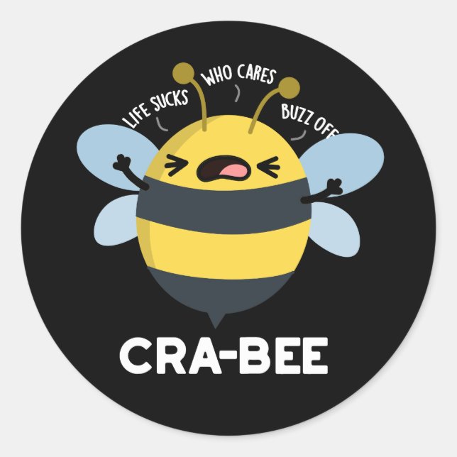 Sticker Rond Cra-bee Funny Crabby Bee Pun Dark BG (Devant)