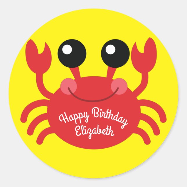 Sticker Rond Crabe Anniversaire Soirée Cartoon Enfants (Devant)