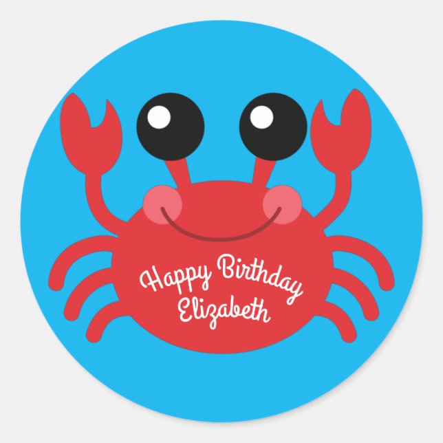 Sticker Rond Crabe Anniversaire Soirée Cartoon Enfants (Devant)