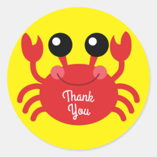 Sticker Rond Crabe Anniversaire Soirée Cartoon Enfants Merci