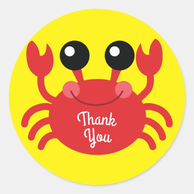 Sticker Rond Crabe Anniversaire Soirée Cartoon Enfants Merci (Devant)