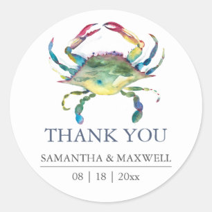 Sticker Rond Crabe Bleu de Mariage sur la Plage Cadeau de Remer