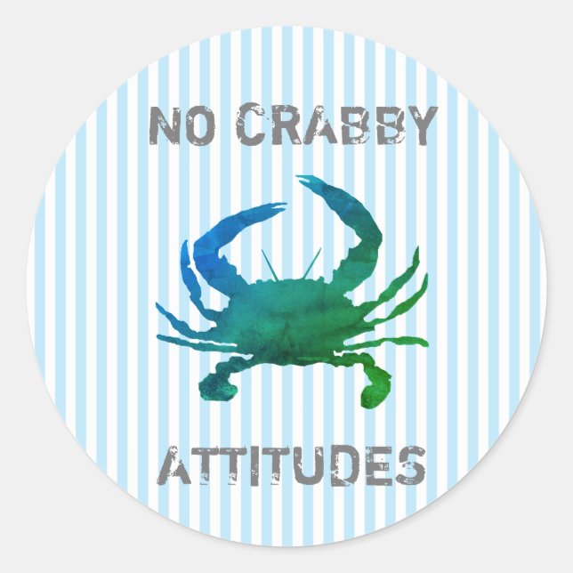 Sticker Rond Crabe Bleu Marin Aucune Attitude de Crabe Grognon (Devant)