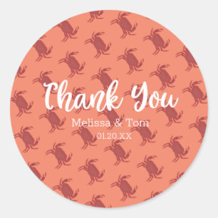 Sticker Rond Crabe Broil Bouillir Rouge Bleu Motif Mariage Merc