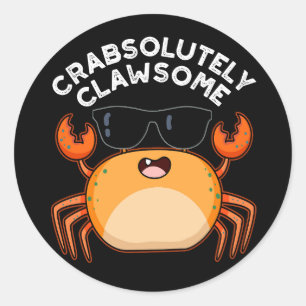 Sticker Rond Crabe Clawsome Funky Crab Pun Dark BG