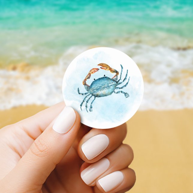 Sticker Rond Crabe d'aquarelle de plage (Créateur téléchargé)