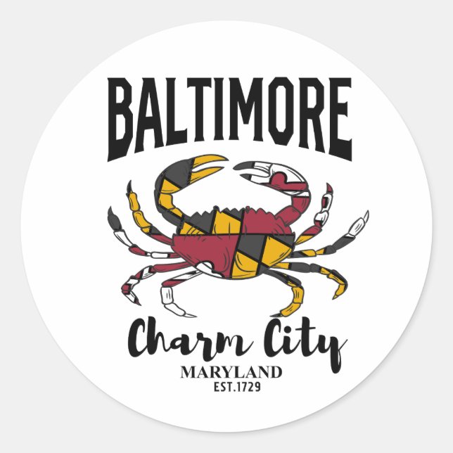 Sticker Rond Crabe de la ville de charme Baltimore (Devant)