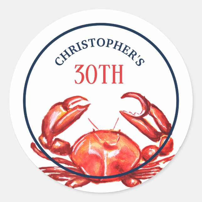 Sticker Rond Crabe d'été 30e fête d'anniversaire (Devant)