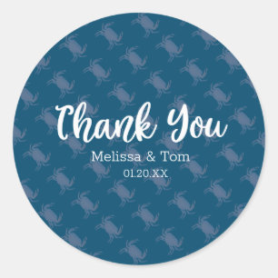 Sticker Rond Crabe ébullition rouge bleu Motif Merci Mariage