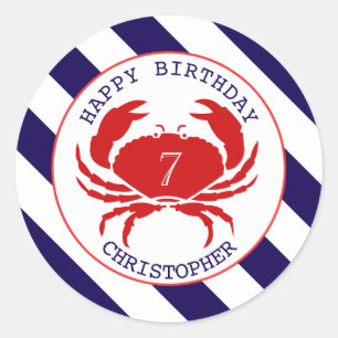 Sticker Rond Crabe Nautique Anniversaire Invitation