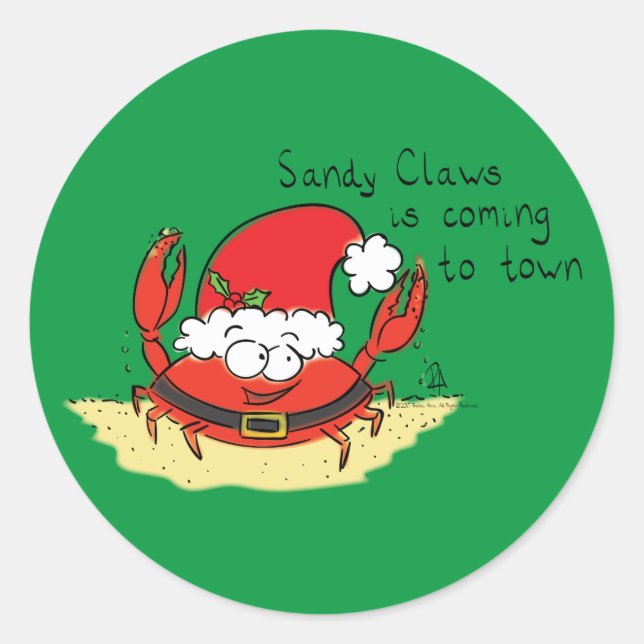 Sticker Rond Crabe Noël Tropical Funny (Devant)