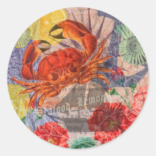 Sticker Rond Crabe Plage Nautique Art de la mer