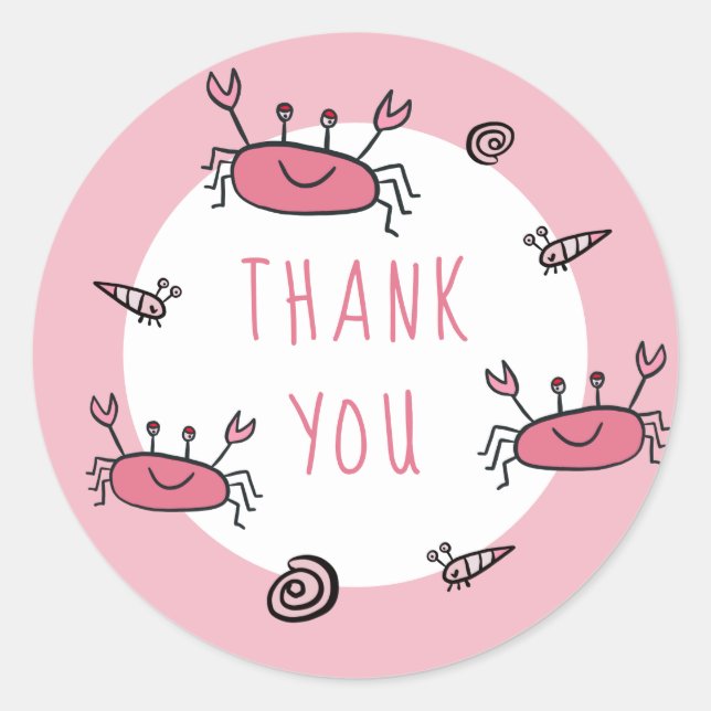Sticker Rond Crabe rose Animaux de la mer Fille Anniversaire Me (Devant)