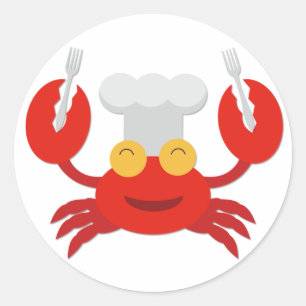 Sticker Rond Crabe rouge avec le casquette de chef