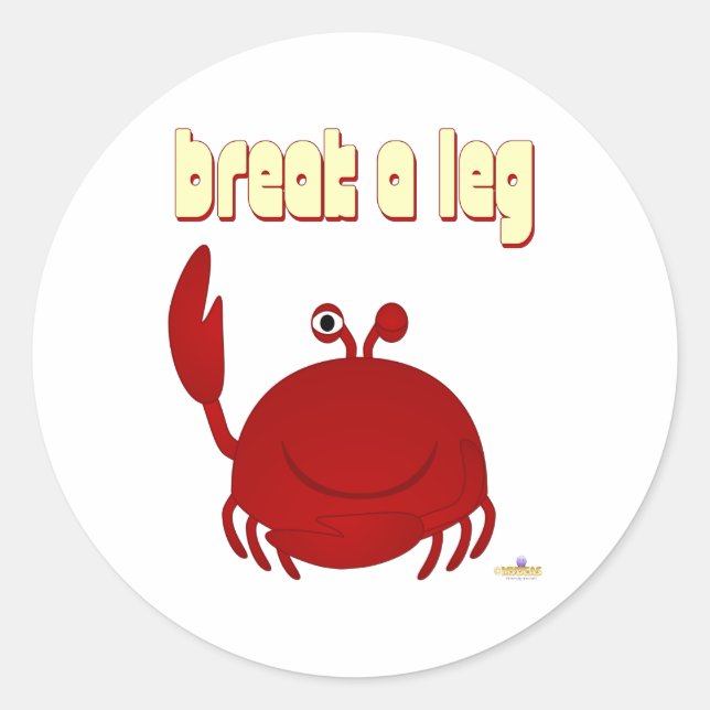 Sticker Rond Crabe Rouge Souriant Casser Une Jambe (Devant)