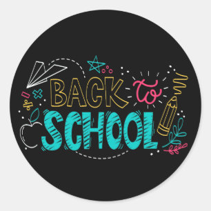 Sticker Rond Craie colorée Tableau noir Rentrée scolaire Dessin
