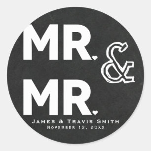 Sticker Rond Craie de tableau noir M. & M. Mariage Gay Fiançail
