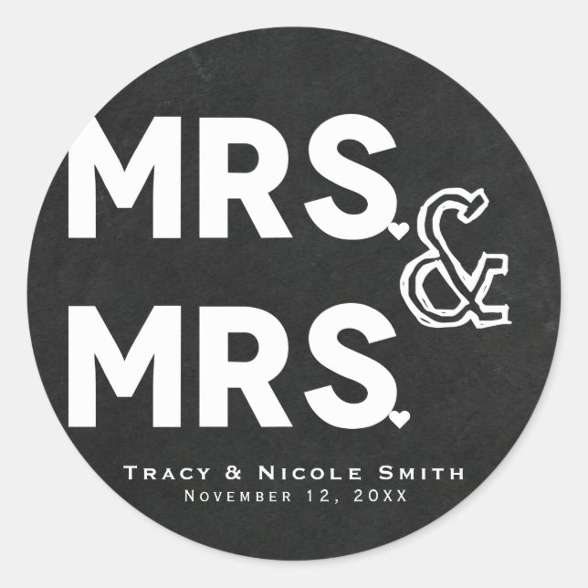 Sticker Rond Craie de tableau noir Mme & Mme Mariage Fiançaille (Devant)