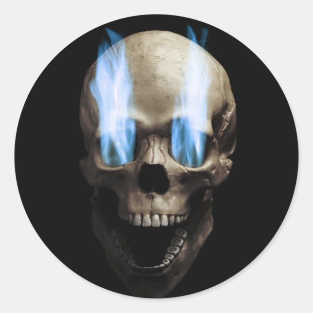 Sticker Rond Crâne à flammes bleues (Devant)