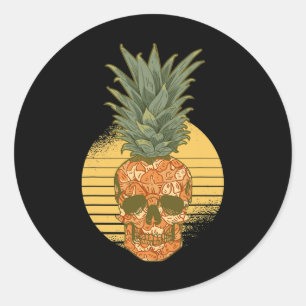 Sticker Rond Crâne à l'ananas Plages amusantes d'Aloha Pinea Ha