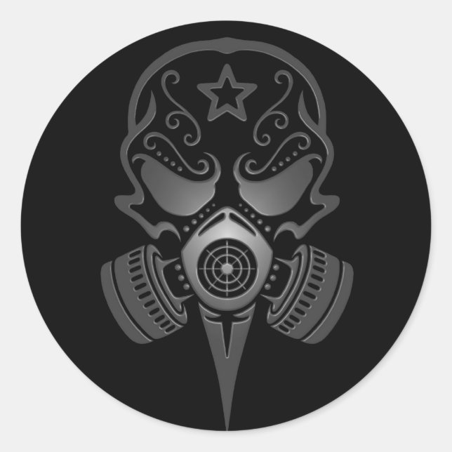 Sticker Rond Crâne à sucre avec masque à gaz (Devant)