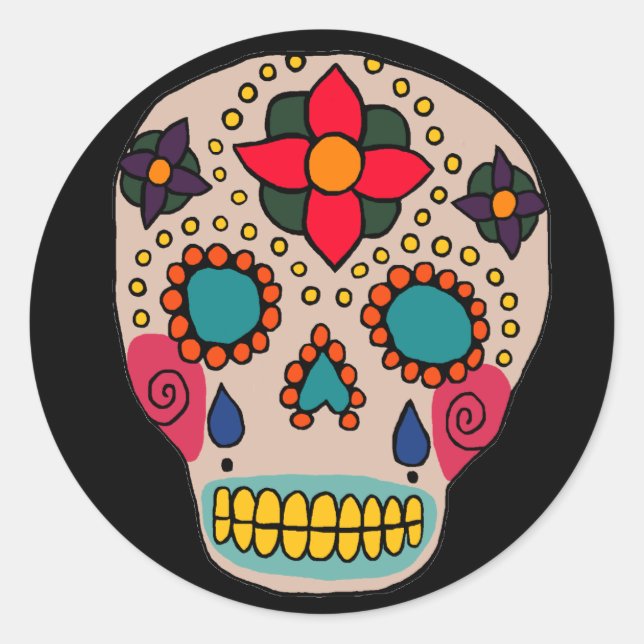 Sticker Rond Crâne à sucre d'art populaire mexicain (Devant)