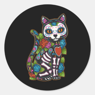 Sticker Rond Crâne à sucre de chat Mexique Calavera Dia De Los 